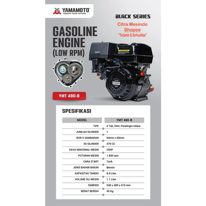 Mesin Penggerak Bensin  Serbaguna Atau Gasoline Engine Gx 480 Yamamoto Putaran Lambat Manual Dan Ele