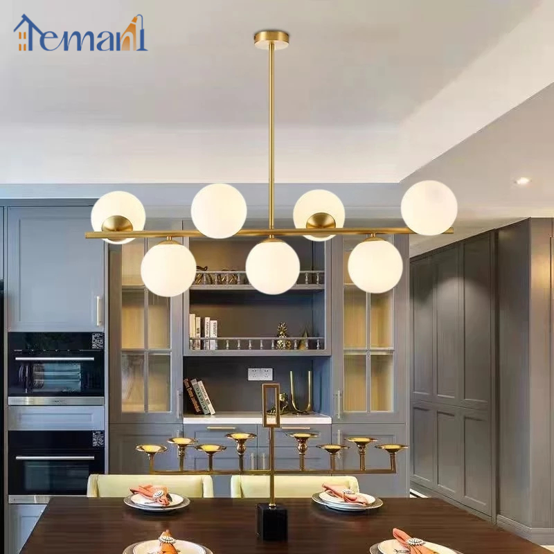 Lampu Gantung Minimalis Modern Nordic Lampu Gantung Ruang Makan Lampu Gantung Bulat Emas 7 Bola Kaca
