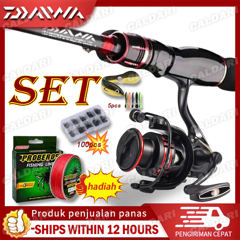 DAIWA pancingan set lengkap Joran daiwa reel joran pancing spinning 180cm 198cm joran daido joran ul