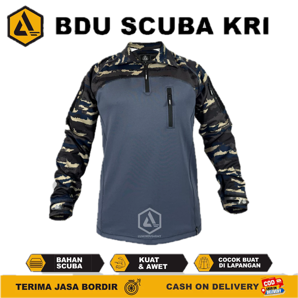 Kaos Santai Tentara BDU Lengan Panjang Loreng Bahan Scuba / Pakaian Tentara- Kaos Pria