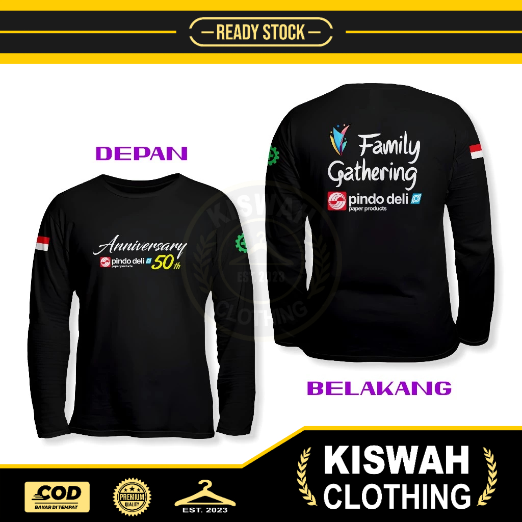 Kaos Tshirt HUT Pindo Deli 50th Family Gathering DB Lengan Panjang Baju Perusahaan