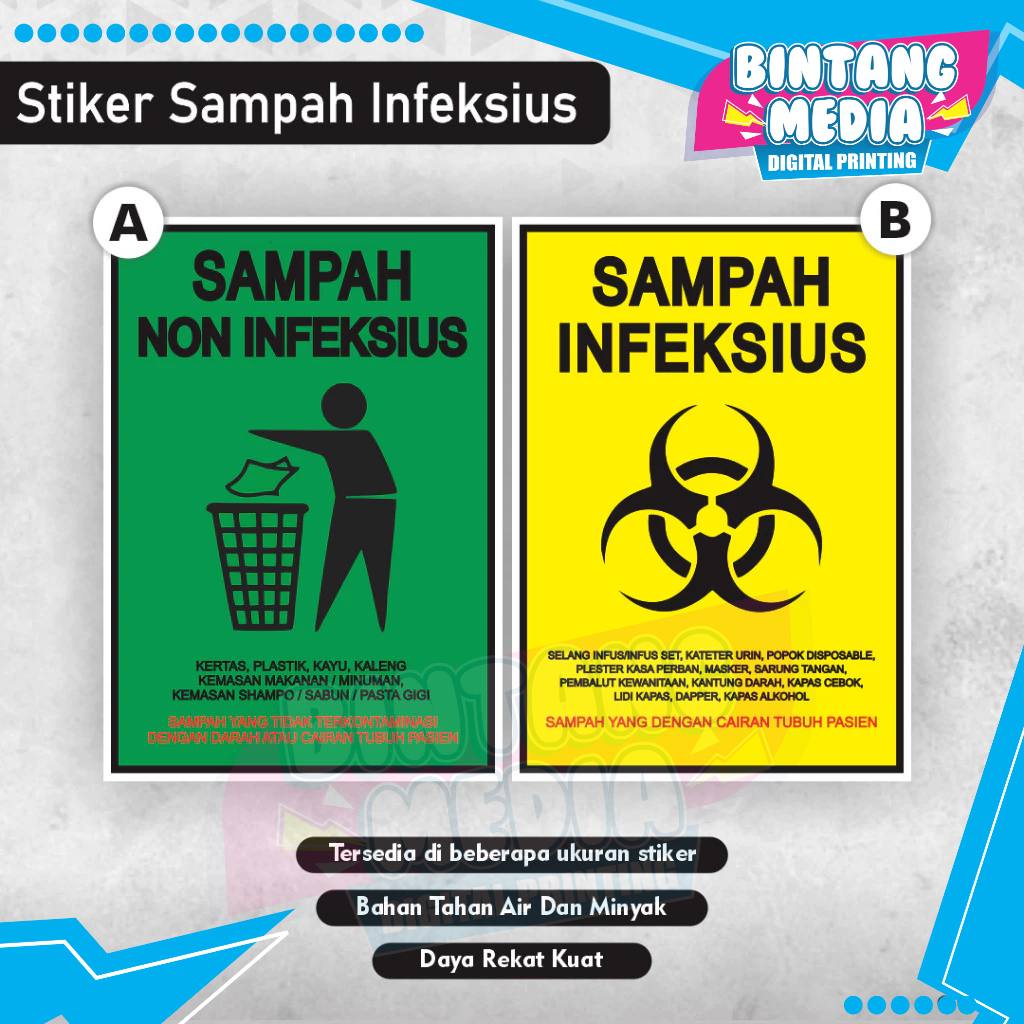 

Sign Sticker limbah Sampah Infeksius / limbah Sampah non infeksius / Sticker Medis / stiker limbah medis