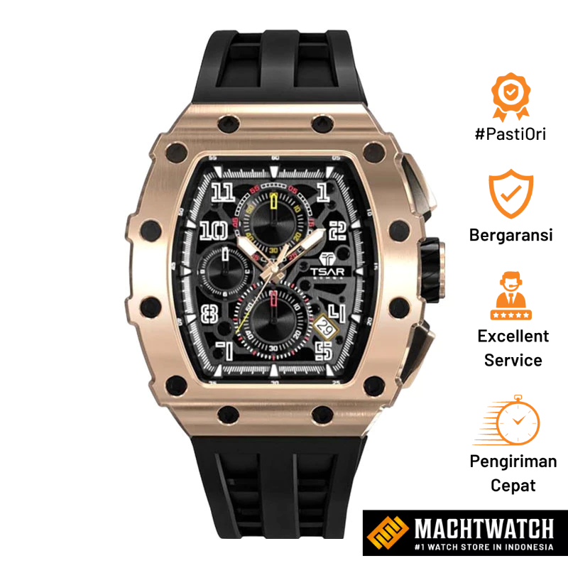 Jam Tangan Pria Tsar Bomba Elemental TB8204Q-35 Quartz Waterproof Black Dial Black Silicone Strap