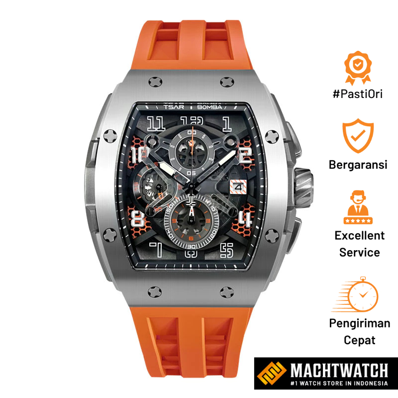 Jam Tangan Pria Tsar Bomba Elemental TB8211Q-02 Premium Quartz Chronograph Orange Rubber Strap