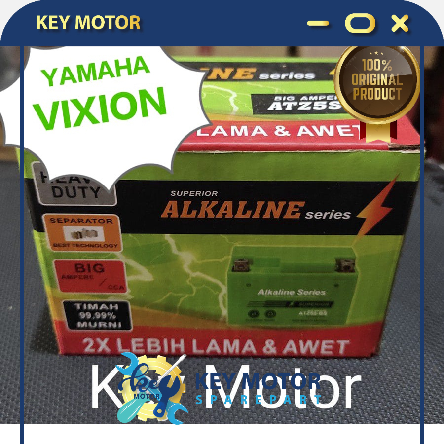 Aki / Accu Kering Motor Yamaha Vixion ALKALINE ALKALIN 5A 5 Ampere ATZ5S ATZ5 ATZ 5S 100% Original