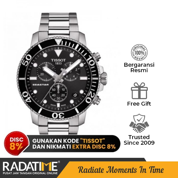 Jam Tangan Pria Tissot T-Sport Seastar 1000 Chronograph Original 100% Stainless Steel Sport Silver T
