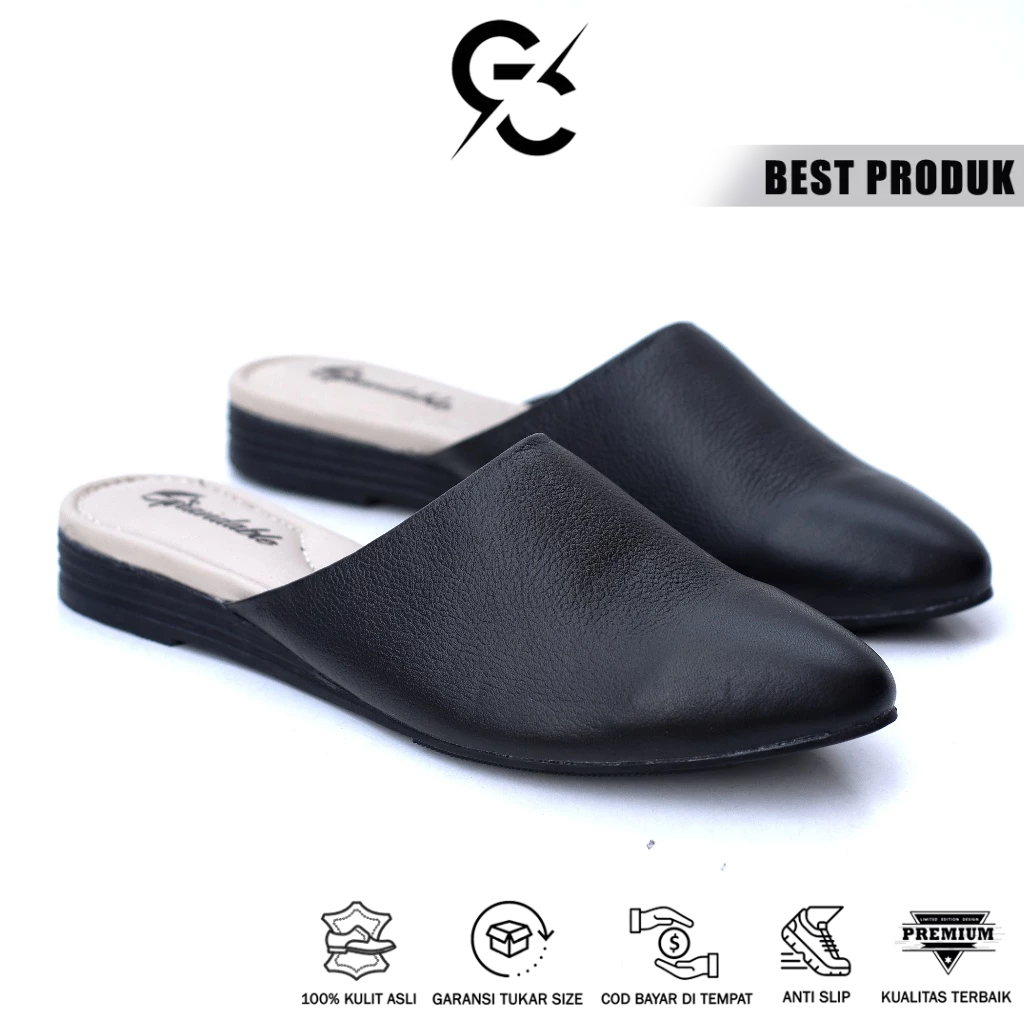 Grandable Blues Sepatu Tutong Bustong Wanita Flat Teplek Kulit Asli Terbaru