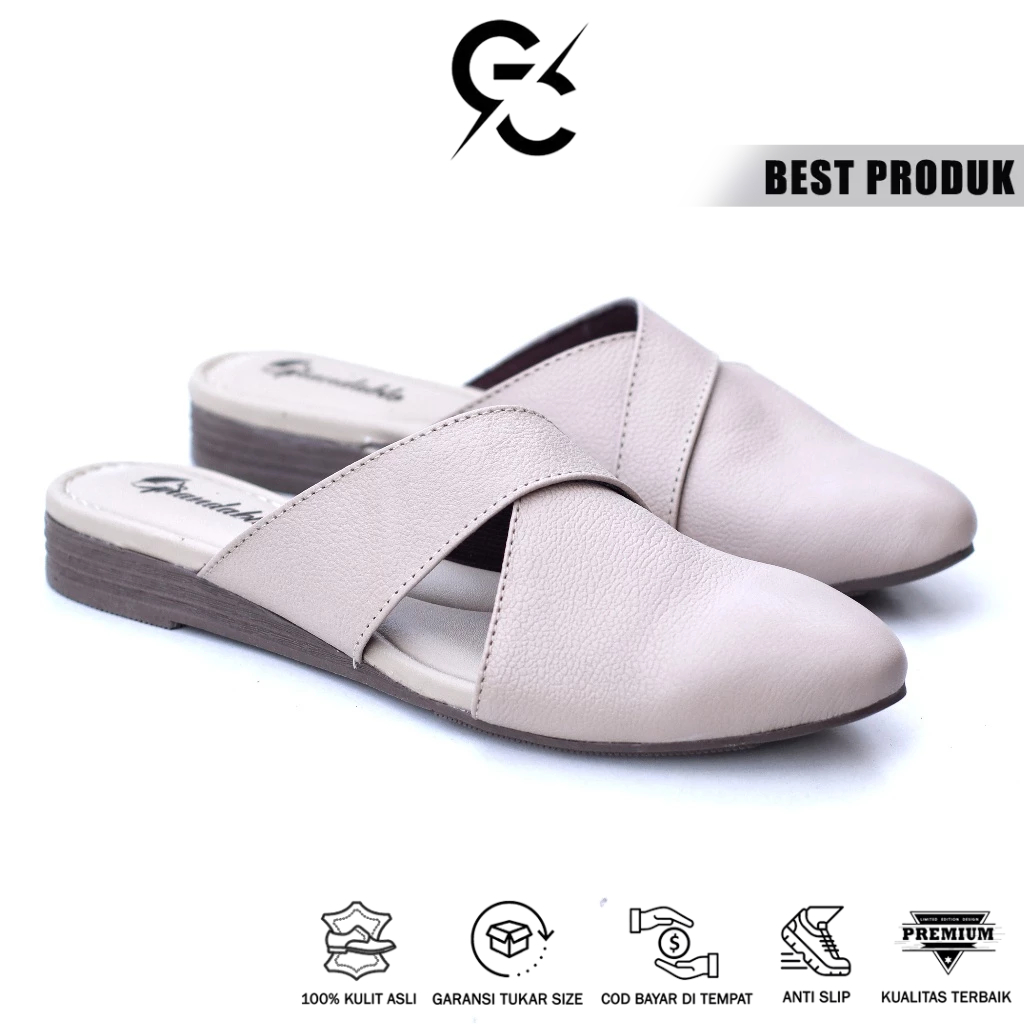 Grandable Isabel Sepatu Tutong Wanita Kulit Asli Sepatu Bustong Flat Teplek Terbaru
