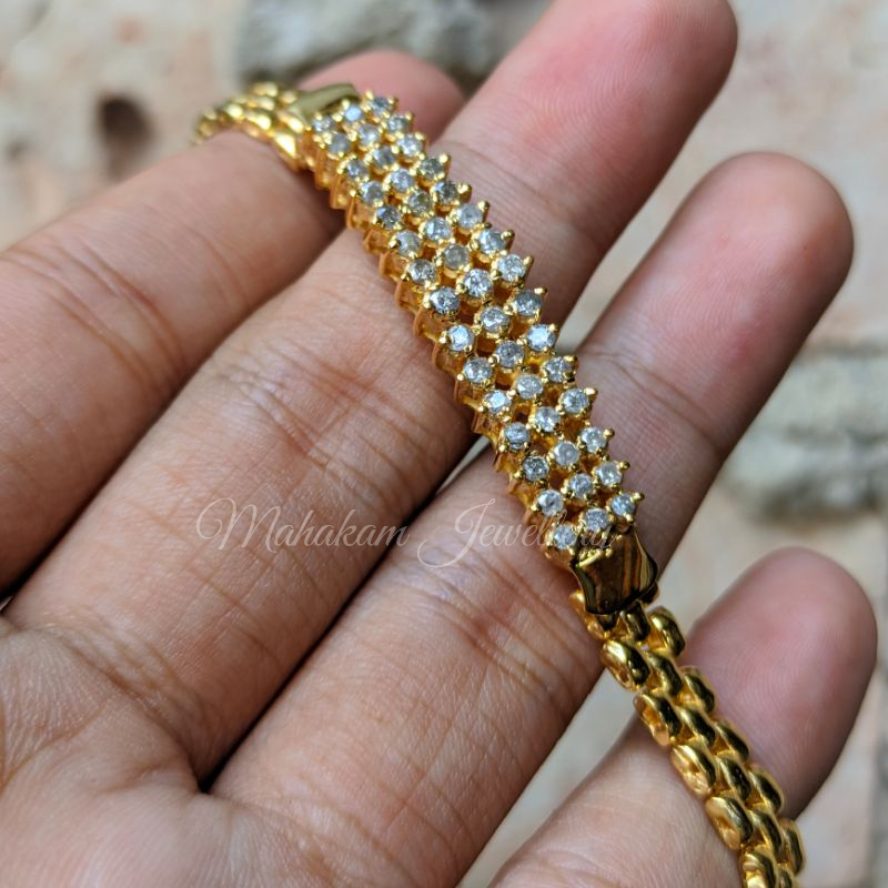 gelang perak berlian asli baris 3 mewah