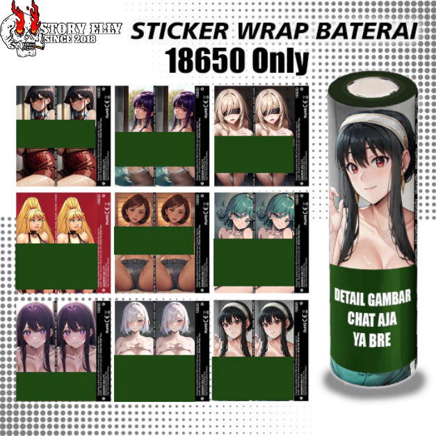 STORYELLY - Pelindung Baterai - Stikerskin Anime Waifu H3ntai Wrap Baterai 18650 Motif Anime