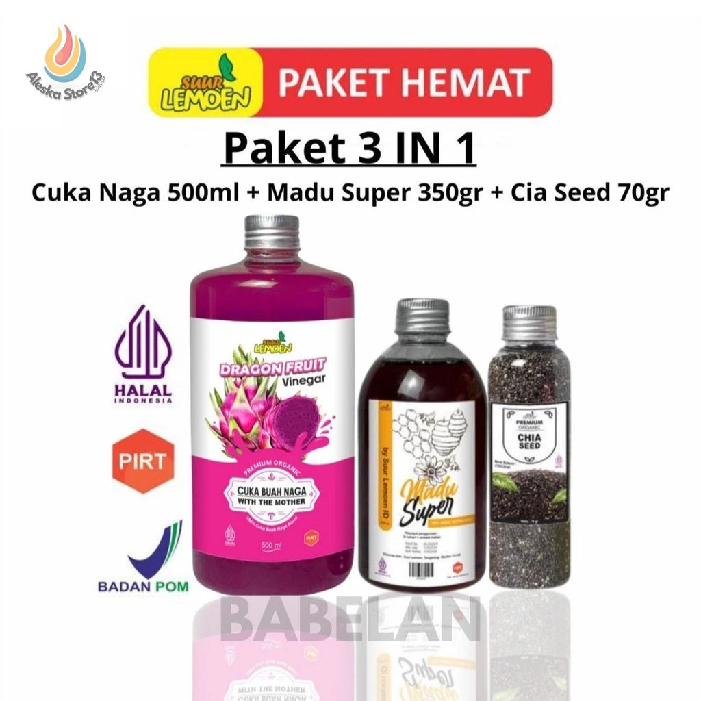 

Paket Diet Sehat - Cuka Naga 500ML, ,Madu Super 350 ml dan Chia Seeds 70Gr - By Suur Lemoen ID