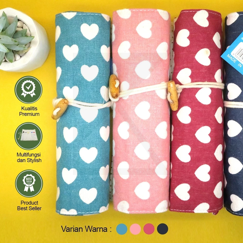 

Pencil Case Roll / Tas Pensil Gulung Bahan Kain Canvas / Tempat Pensil Warna Gulung Motif Estetik