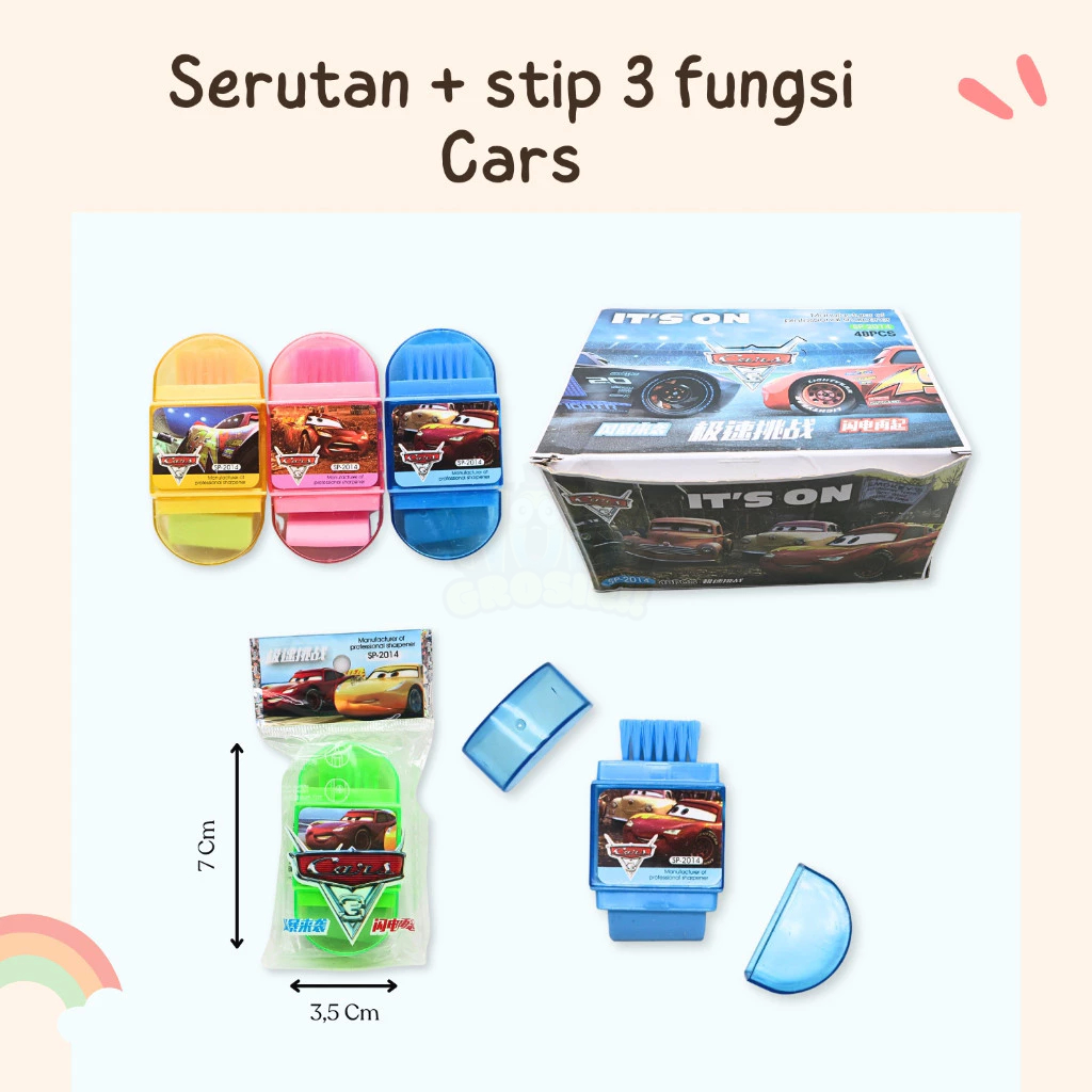 

GROSIR!!! (1 Box isi 48 Pcs) 3 in1 Serutan + Penghapus + Sikat Pembersih