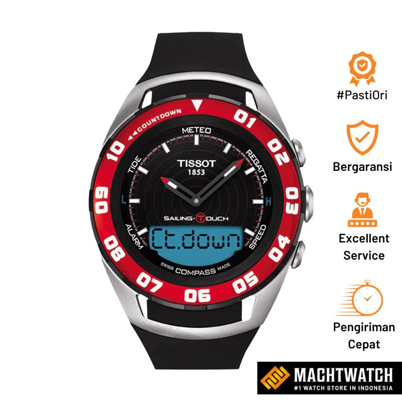Jam Tangan Pria TISSOT T-Touch T056.420.27.051.00 Sailing Man Black Digital Analog Dial Black Rubber