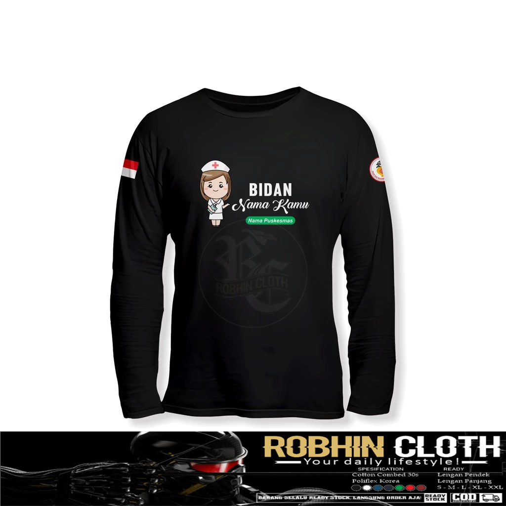 Kaos Baju Bidan IBI Gratis Nama Kamu dan Nama Puskesmas Kamu Lengan Panjang Kaos Distro