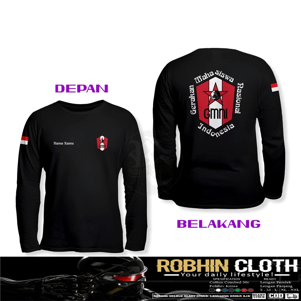 Kaos Baju GMNI Gratis Nama Kamu DB Lengan Panjang Kaos Distro