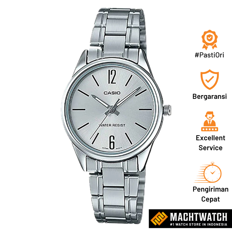 Jam Tangan Wanita Analog Casio Standard LTP-V005D-7BUDF LTPV005 LTP-V005D Silver Dial Stainless Stee