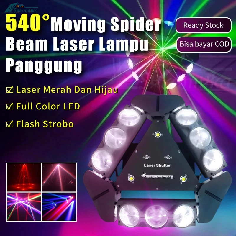 Moving Head Spider Beam Light Lampu Panggung Fullcolor Spider Lights Laser Strobe RGBW 9x3W 4in1 tri