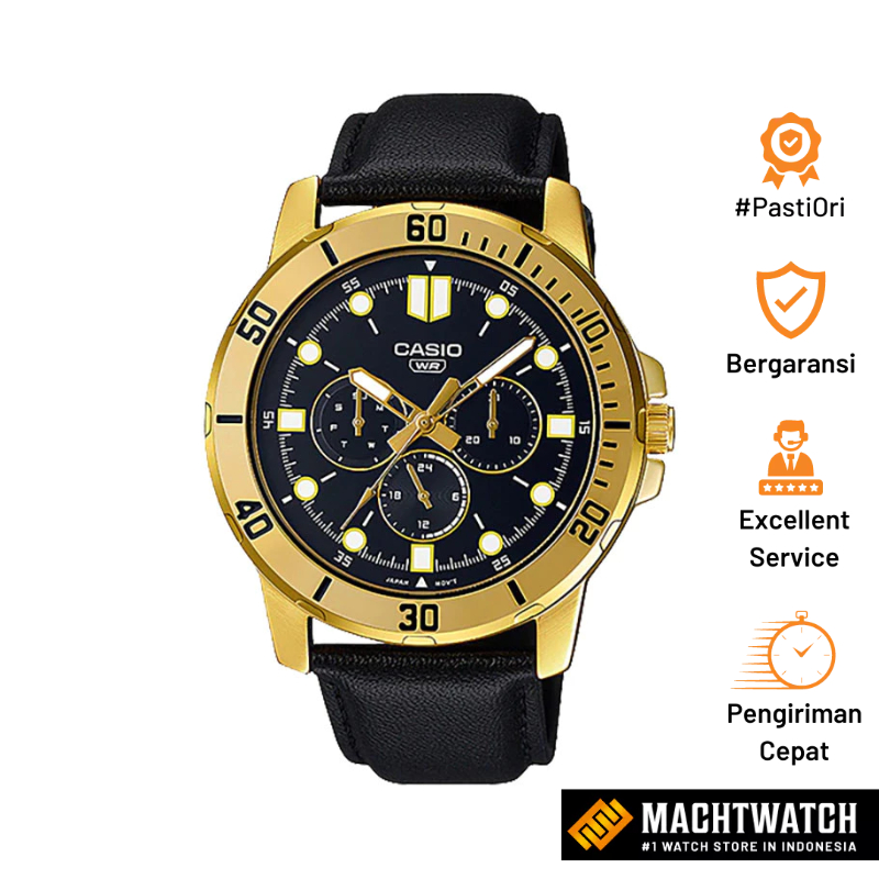 [PRJ] Jam Tangan Pria Casio General MTP-VD300GL-1EUDF MTPVD300 MTP-VD300GL Dress Black Dial Black Le