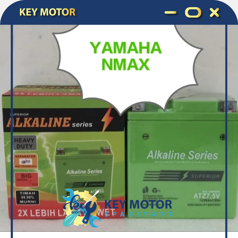 Aki / Accu Kering Alkaline Motor Yamaha Nmax Old - Aerox 8 Ampere ATZ7,5V 100% Original