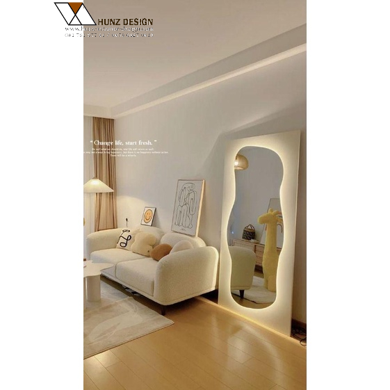 cermin aestetic/cermin led/cermin standing/Cermin astetic dengan background lampu led/cermin kamar/c