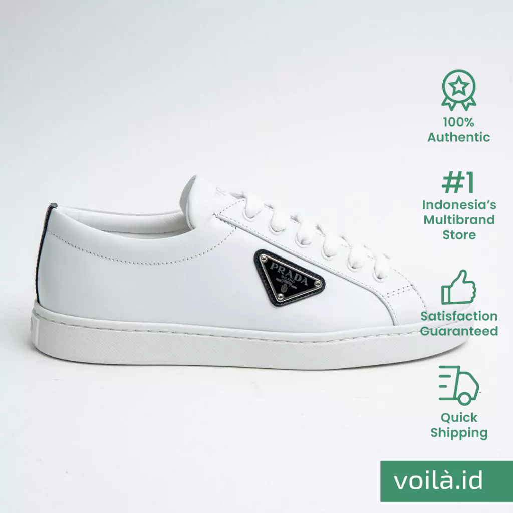 Triangle Logo Brushed Sneakers Leather White