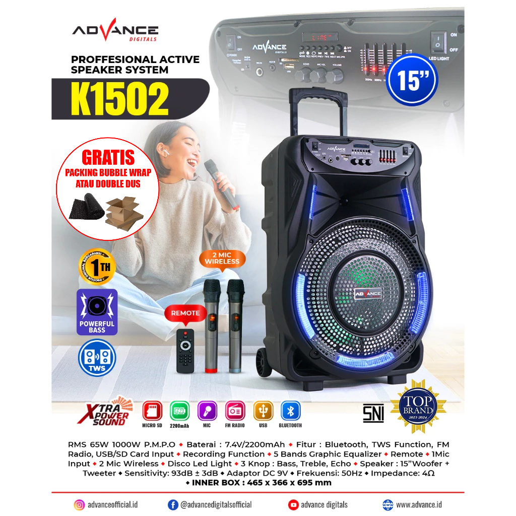 ADVANCE SPEAKER K1502 (2 MIC)