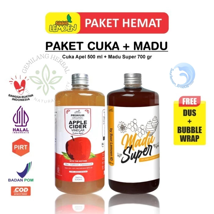 

Suur Lemeon - Paket Asam Lambung - Cuka Apel 500ml dan Madu Hutan 700gr Asli - ERN86