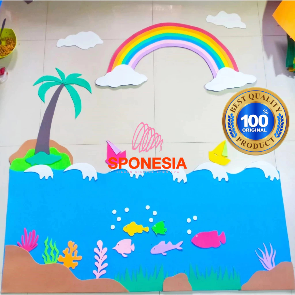 1 Set Hiasan Dinding Kelas Tema Laut Ikan Pelangi Untuk Dekorasi Sekolahan PAUD TK SD Pojok Baca Mad