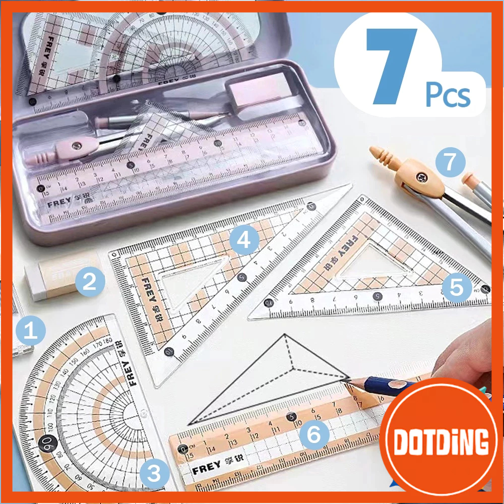 

[COD] 1 Set 7 Pcs Set Penggaris Set Kompas /Set Matematika /Jangka Set /Compass Set Sekolah Premium Ruler Hadiah Siswa Kotak Besi