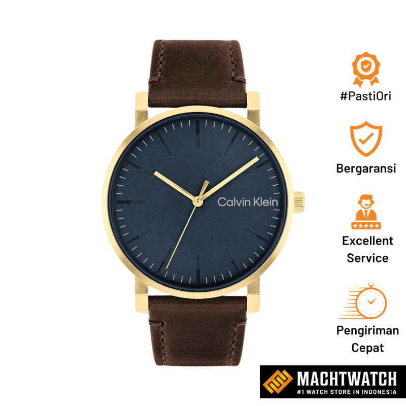 [PRJ] Jam Tangan Pria Calvin Klein Slate 25200261 Men Blue Dial Brown Leather Strap
