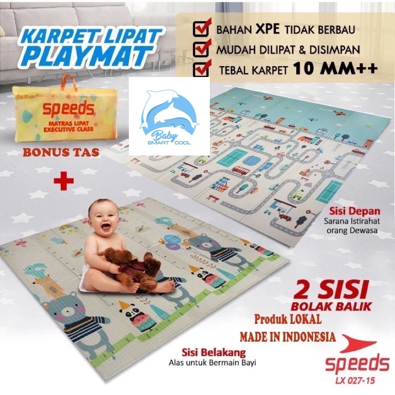 SPEEDS Matras Bayi Playmat Bayi Karpet Lipat Bayi Matras Anak tebal PLUS TAS