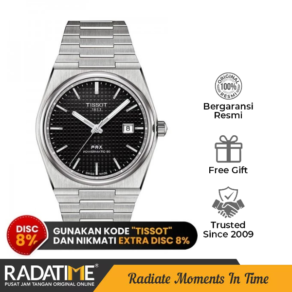 Jam Tangan Pria Tissot T-Classic PRX Powermatic 80 Original 100% Stainless Steel Sport Silver T13740