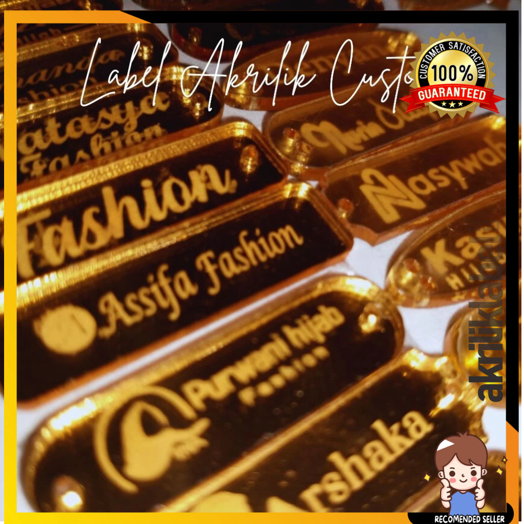 

- (100 PCS) Label Akrilik Custom Nama Brand | Label Pakaian Hijab | Label Acrylic Gold