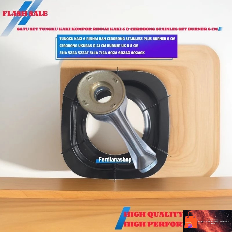 Tungku kompor gas kaki 6 rinnai jumbo + 1 pcs cerobong stainles dan burner rinnai 8 cm