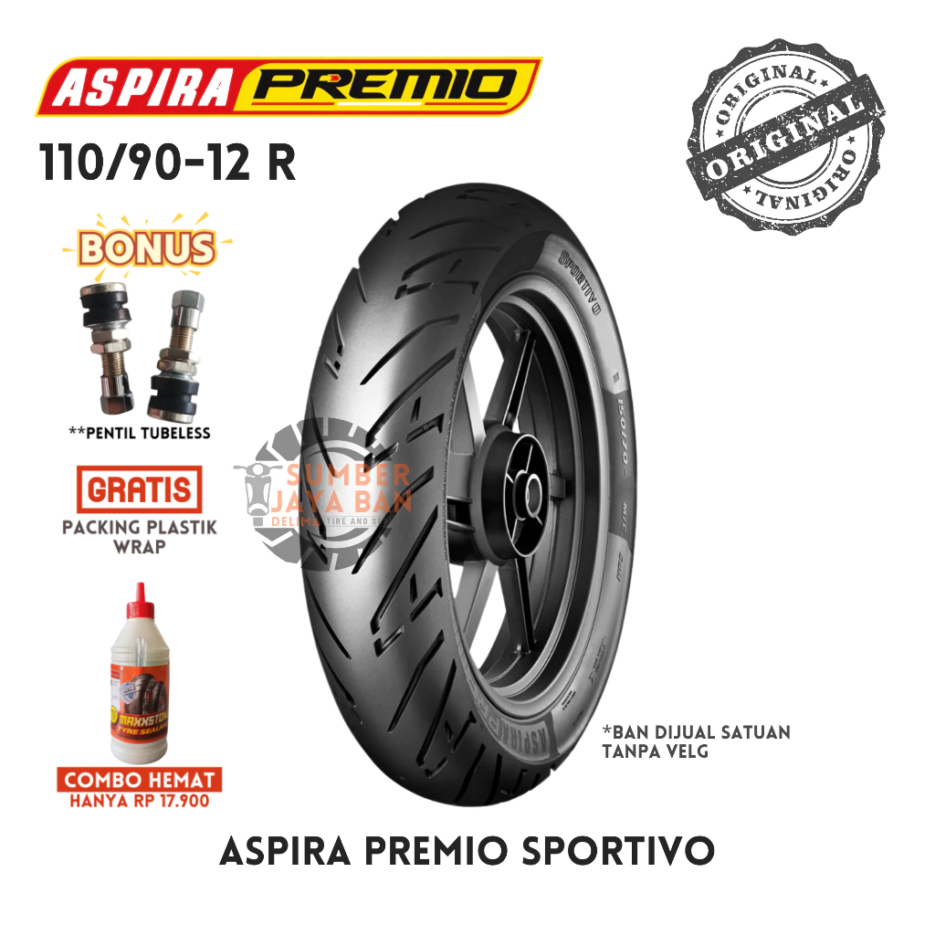 Aspira Premio Sportivo 110/90-12 Rear Belakang 110/90 Ring 12 Ban Motor Tubeless Tubles Scoopy Beat 