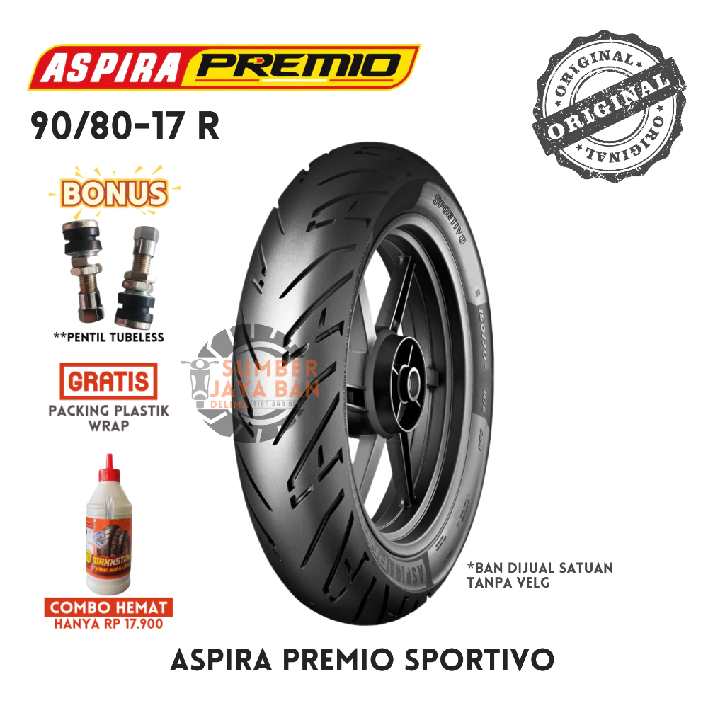 Aspira Premio Sportivo 90/80-17 Front Depan 90/80 Ring 17 Ban Motor Tubeless Tubles