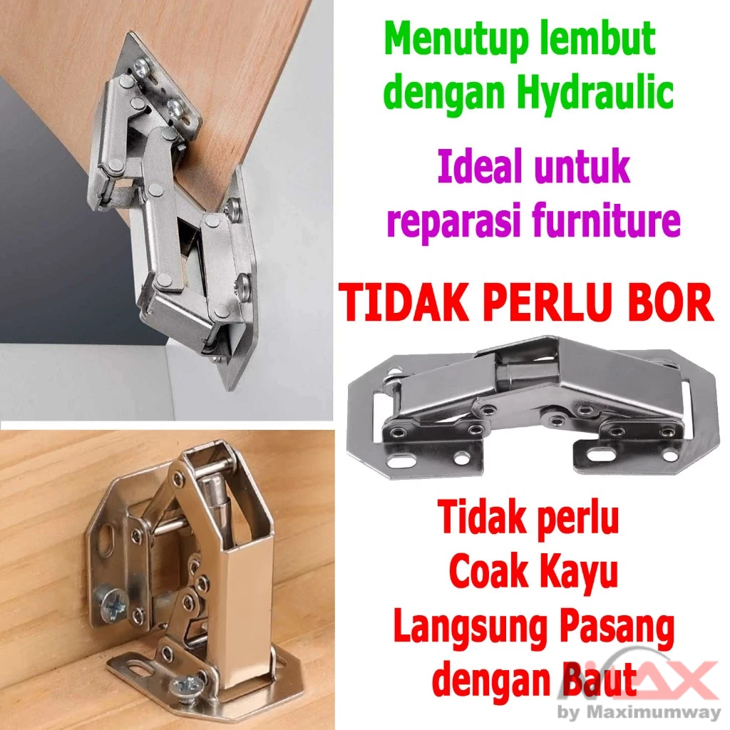 YTR Engsel lemari Hinge simple tanpa bor Engsel Sendok Slow Motion hidrolik Hydraulic lurus