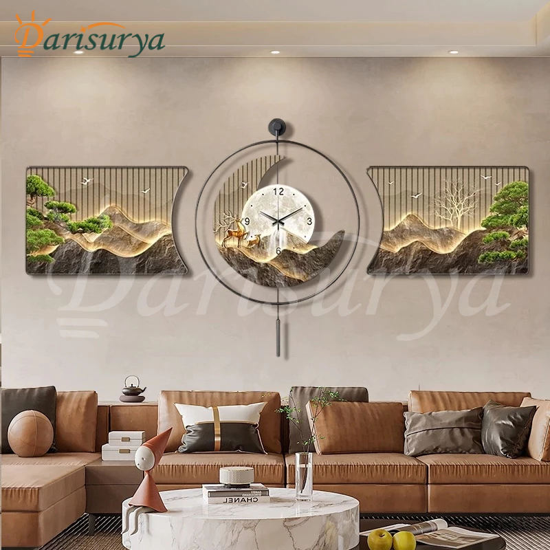 Jam Hiasan Dinding Ruang Tamu Lukisan Krystal Porselin Wall Decor 3pcs/Set Nordic Modern Jam Dinding