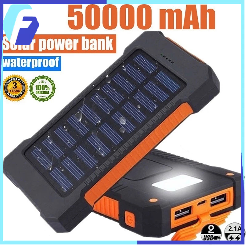 【COD】Solar Powerbank 50000 mAh Powerbank Solar Cell Tenaga Matahari Dual USB Flashlight Daya Ponsel