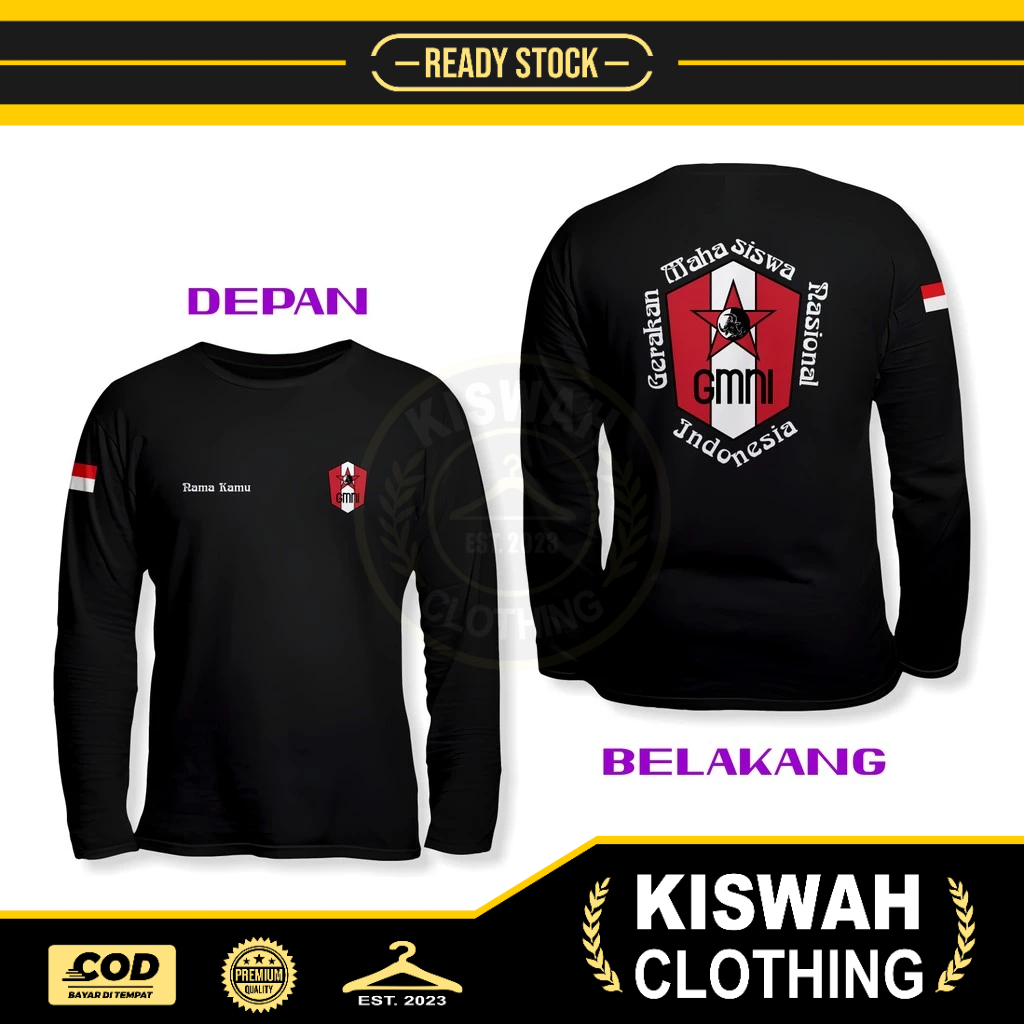 Kaos Tshirt GMNI Gratis Nama Kamu DB Lengan Panjang Kaos Distro
