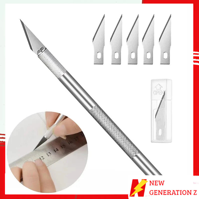 

NGZ Pisau Ukir Seni 5 isi Cutter Hobby Crafting Art Knife Metal Handle Blade Pisau Bonsai Sayat Ukir Pen Cutter Set Mata dan Gagang Art Knife