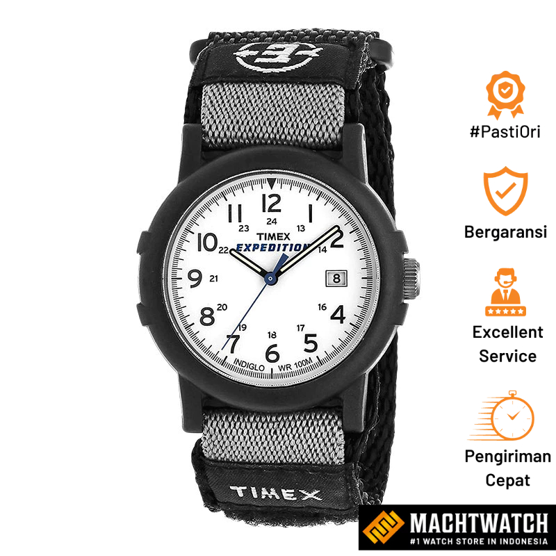 [PESTA 2.2] Jam Tangan Pria Timex Expedition Camper T49713 Indiglo White Dial Black Fabric Strap