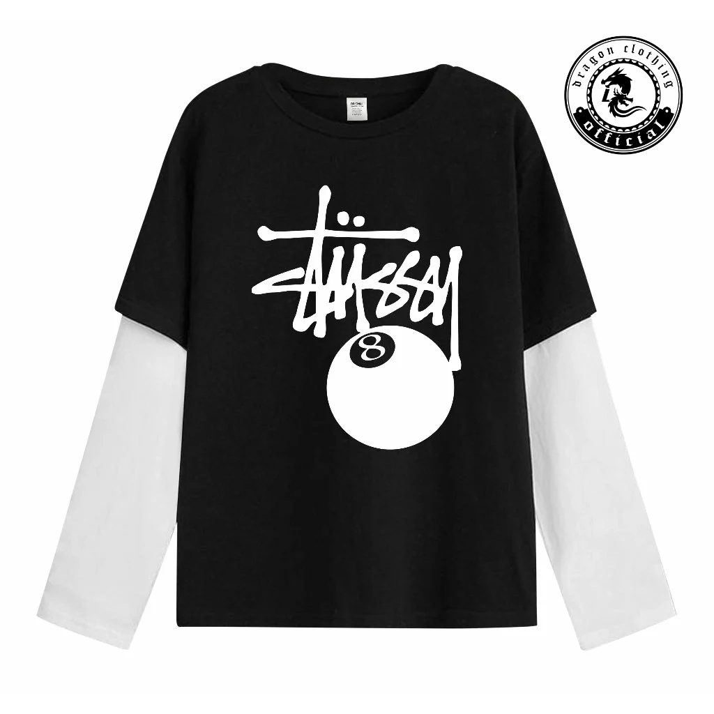 Dragon Clothing kaos Double layer Stussy T-shirt Keren Lengan Panjang Unisex