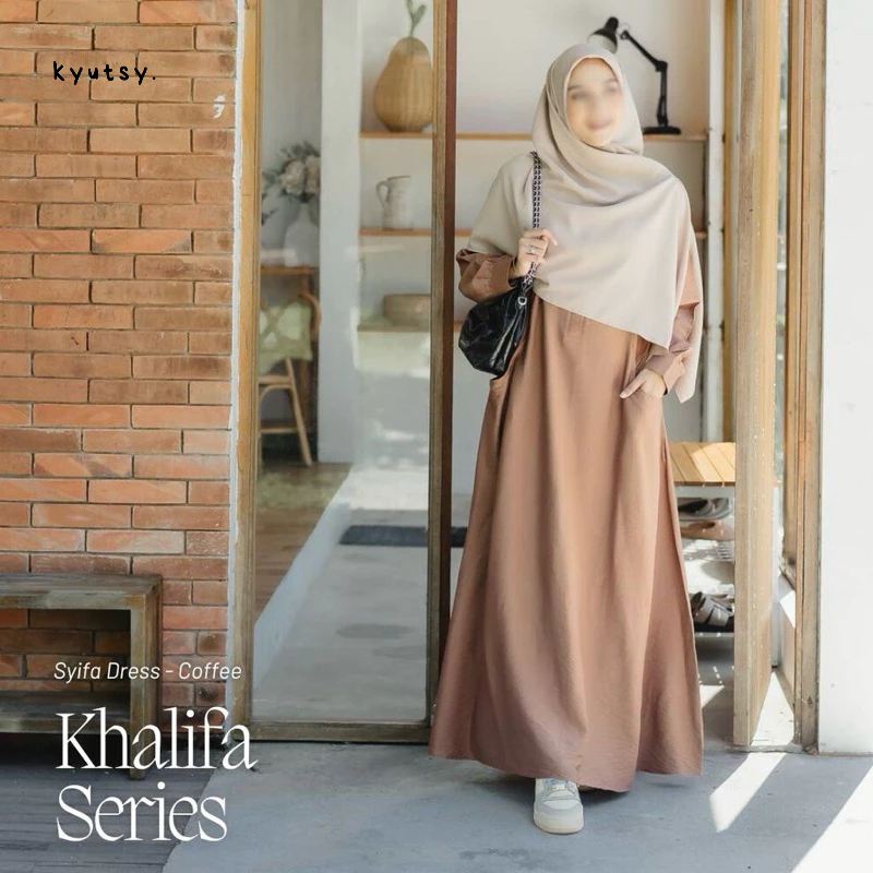 Elmina Syifa Dress Gamis Terbaru 2025 Simple Minimalis Raya Collection Grey Abu Coffee Coklat Milo P