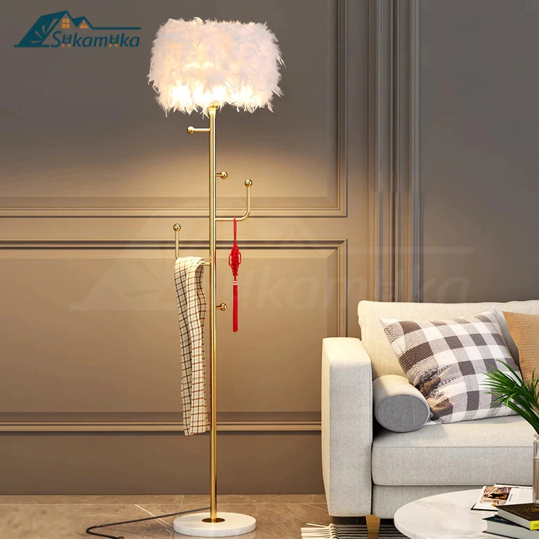 Lampu Berdiri Bulu 168cm 3Warna Lampu Lantai Berdiri Minimalis Ruang Tamu Untuk Ruang Tamu/Kamar