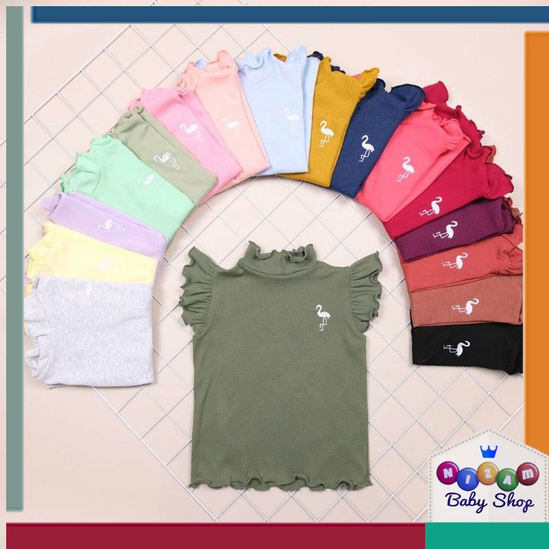 1-5 TH ATASAN ANAK PEREMPUAN RIB TOP MOTIF FLAMINGO