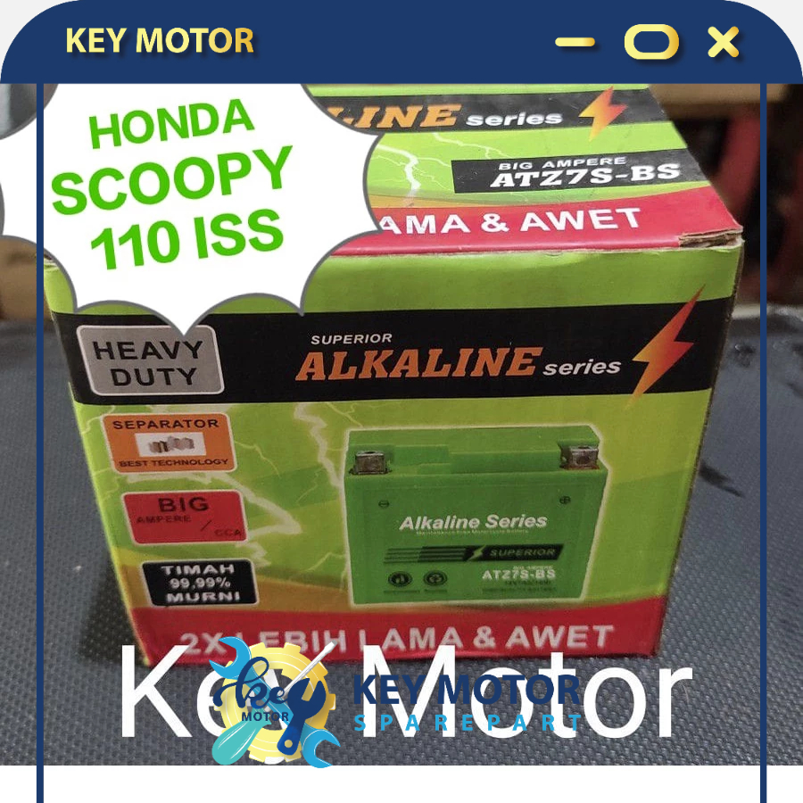 Aki / Accu Kering Alkaline Alkalin Series Motor Honda Scoopy 110 ISS 2015 7A 7 Ampere ATZ7S ATZ7 ATZ