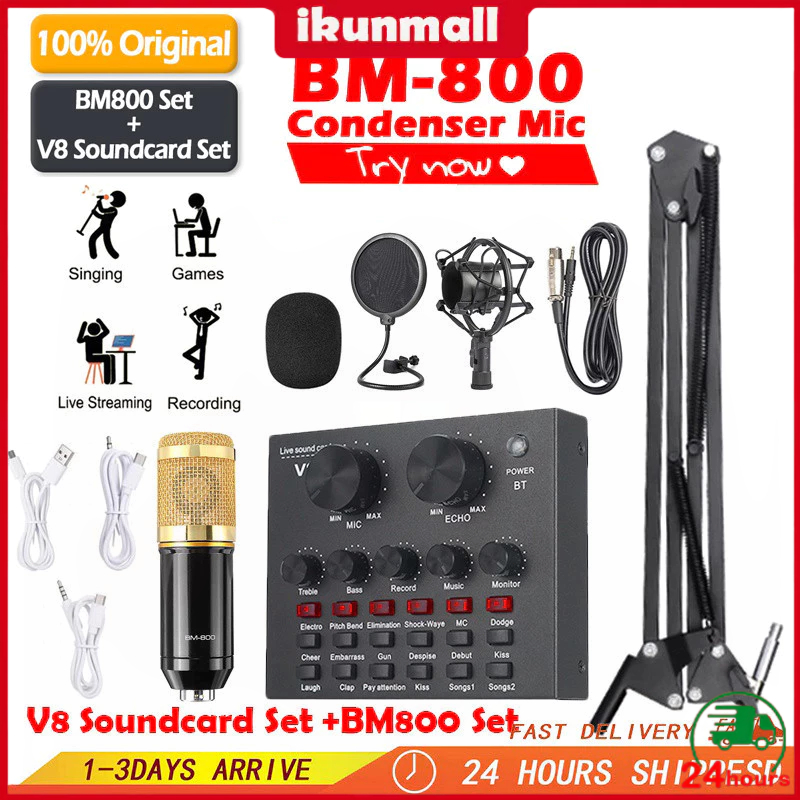 【COD】Soundcard V8/PAKET KUMPLIT MIC CONDENSER BM 800 + STAND + SOUNDCARD V8 + SPLITTER
