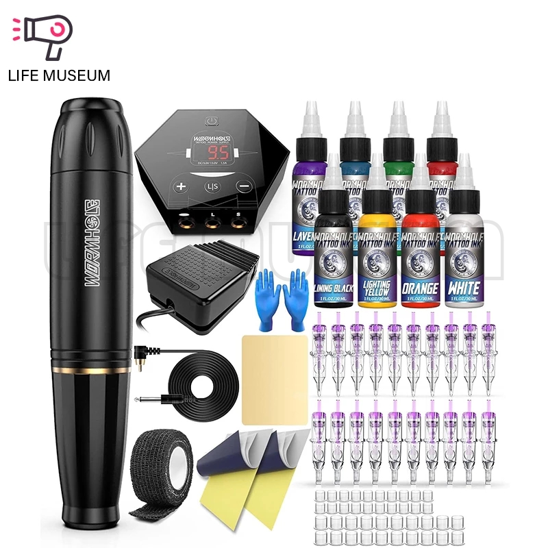 OK Wormhole Mesin Tato Cartridge Tattoo Pen Kit untuk Pemula Kit Mesin Jenis Pena Tato Rotary